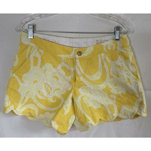 Lilly Pulitzer The Buttercup Shorts 100% Cotton Textured Yellow Size 2